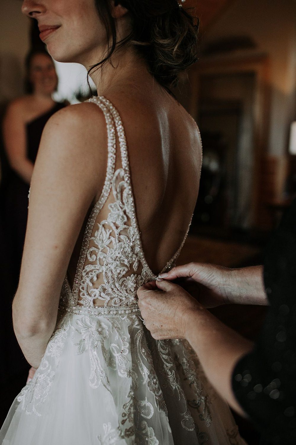 Dress Gown Bride Bridal A Line Essense of Australia Straps Low Back Cedar Creek Ranch Wedding Dani Nicole Photography