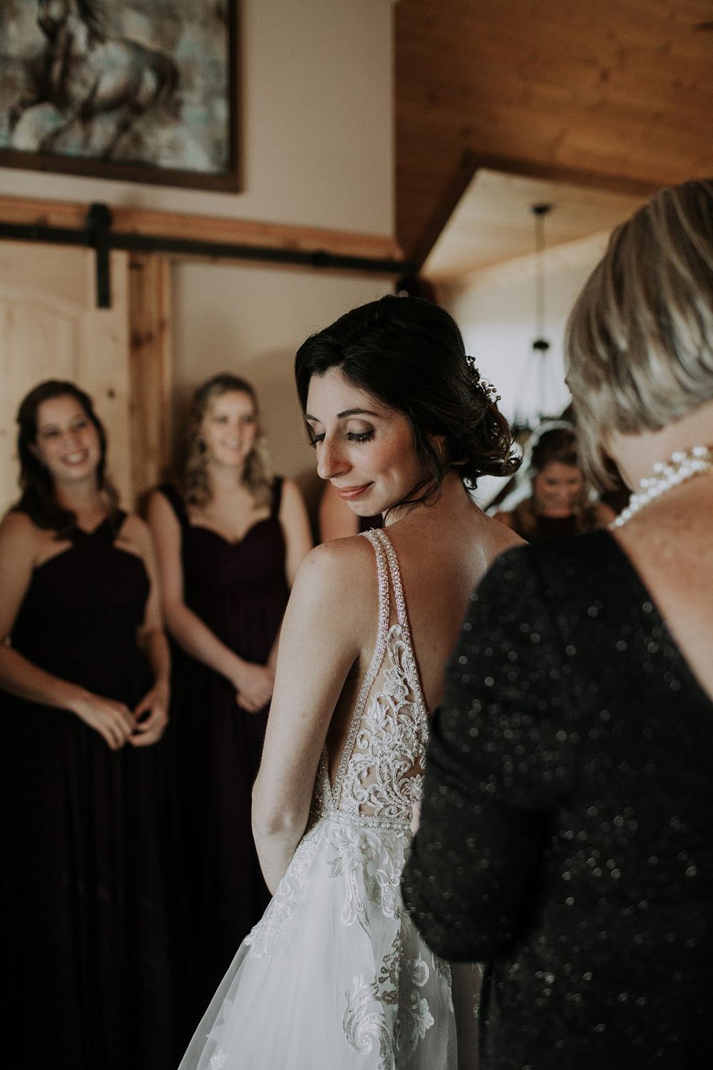 Dress Gown Bride Bridal A Line Essense of Australia Straps Low Back Cedar Creek Ranch Wedding Dani Nicole Photography