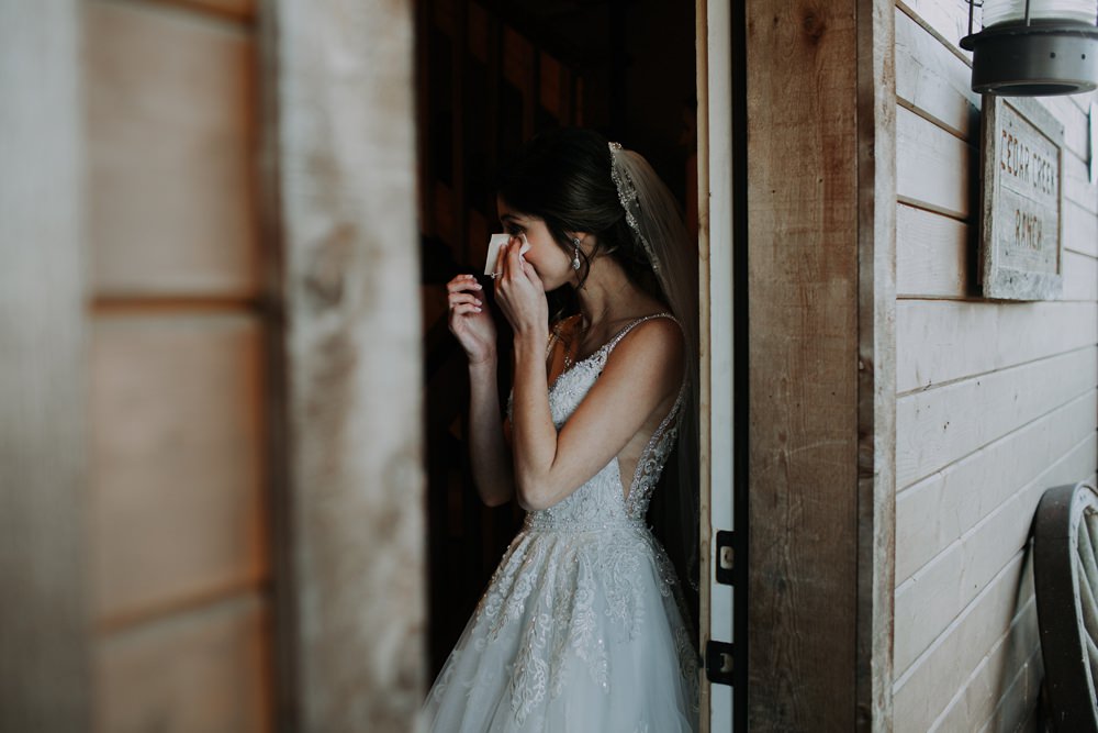 First Look Cedar Creek Ranch Wedding Dani Nicole Photography