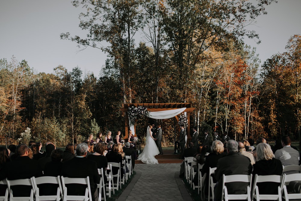 Outdoor Ceremony Arbour Flower Arch Fabric Cedar Creek Ranch Wedding Dani Nicole Photography