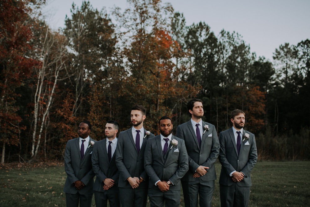 Groom Suit Grey Purple Tie Groomsmen Cedar Creek Ranch Wedding Dani Nicole Photography