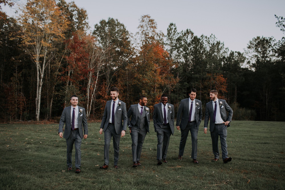 Groom Suit Grey Purple Tie Groomsmen Cedar Creek Ranch Wedding Dani Nicole Photography
