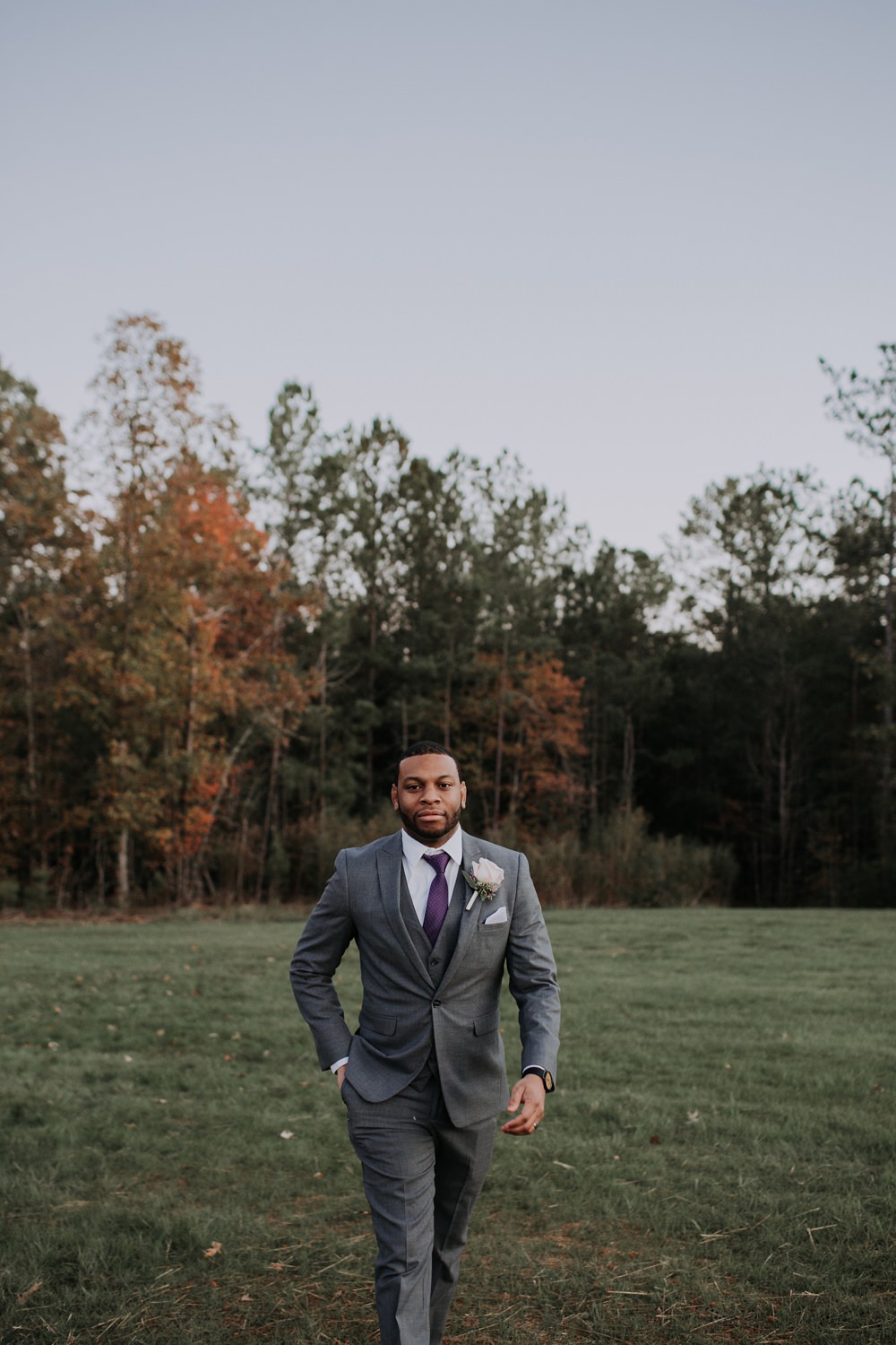 Groom Suit Grey Purple Tie Cedar Creek Ranch Wedding Dani Nicole Photography