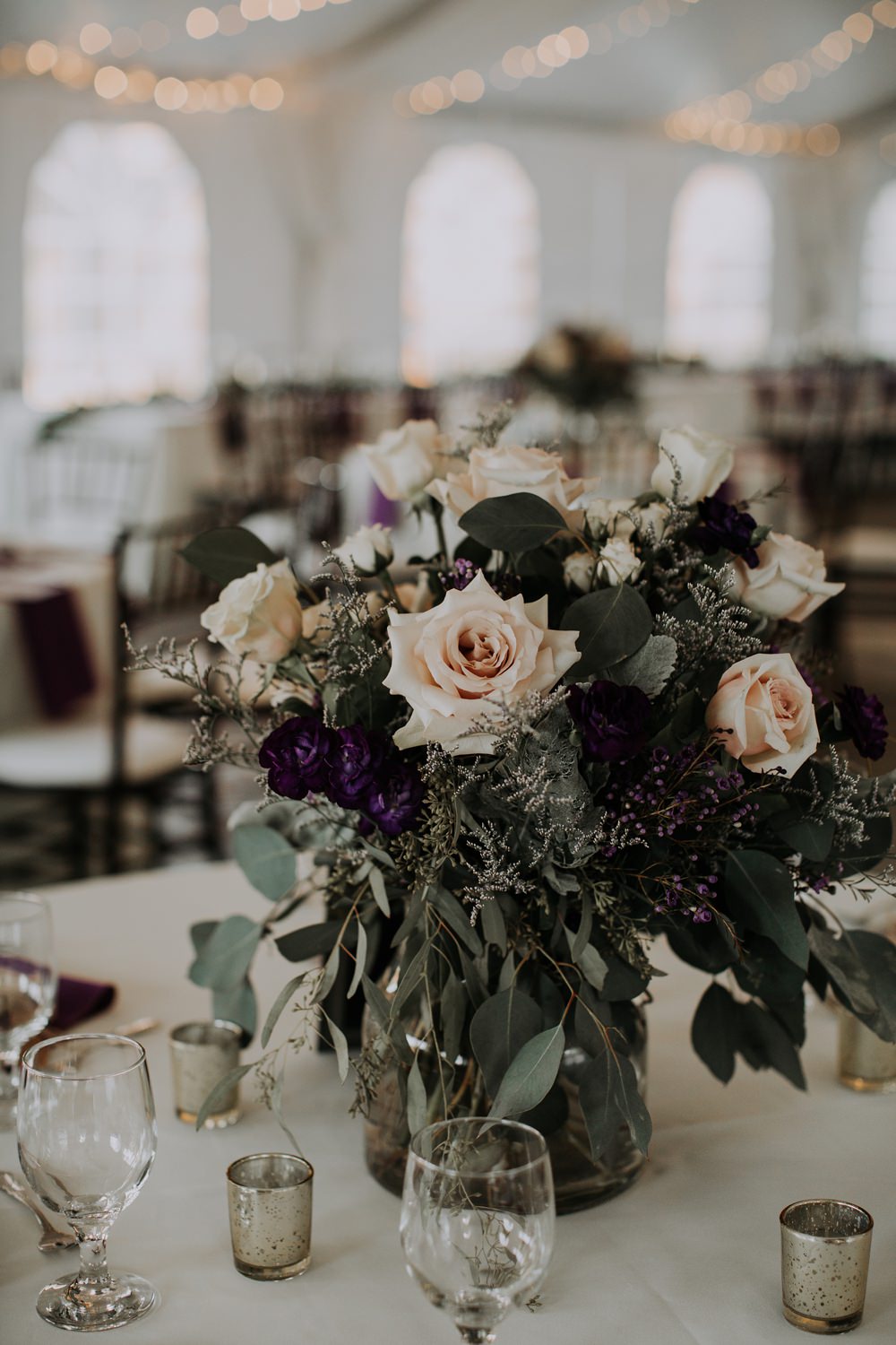 Centrepiece Flowers Rose Greenery Table Cedar Creek Ranch Wedding Dani Nicole Photography