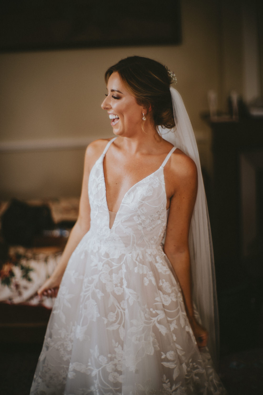 Fleur de Lis Blush by Hayley Paige Dress Gown Bride Bridal Lace Straps Veil Chateau Lagorce Wedding Flawless Photography