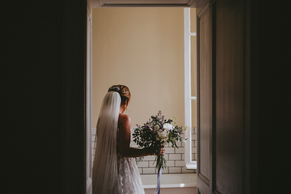 Fleur de Lis Blush by Hayley Paige Dress Gown Bride Bridal Lace Straps Veil Chateau Lagorce Wedding Flawless Photography