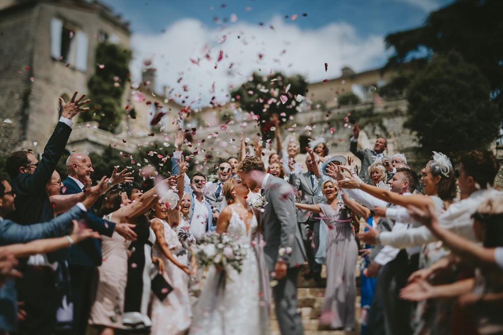 Confetti Throw Chateau Lagorce Wedding Flawless Photography