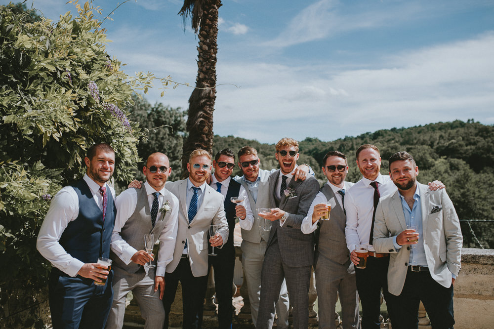Groom Suit Grey Waistcoat Blue Polka Dot Tie Chateau Lagorce Wedding Flawless Photography