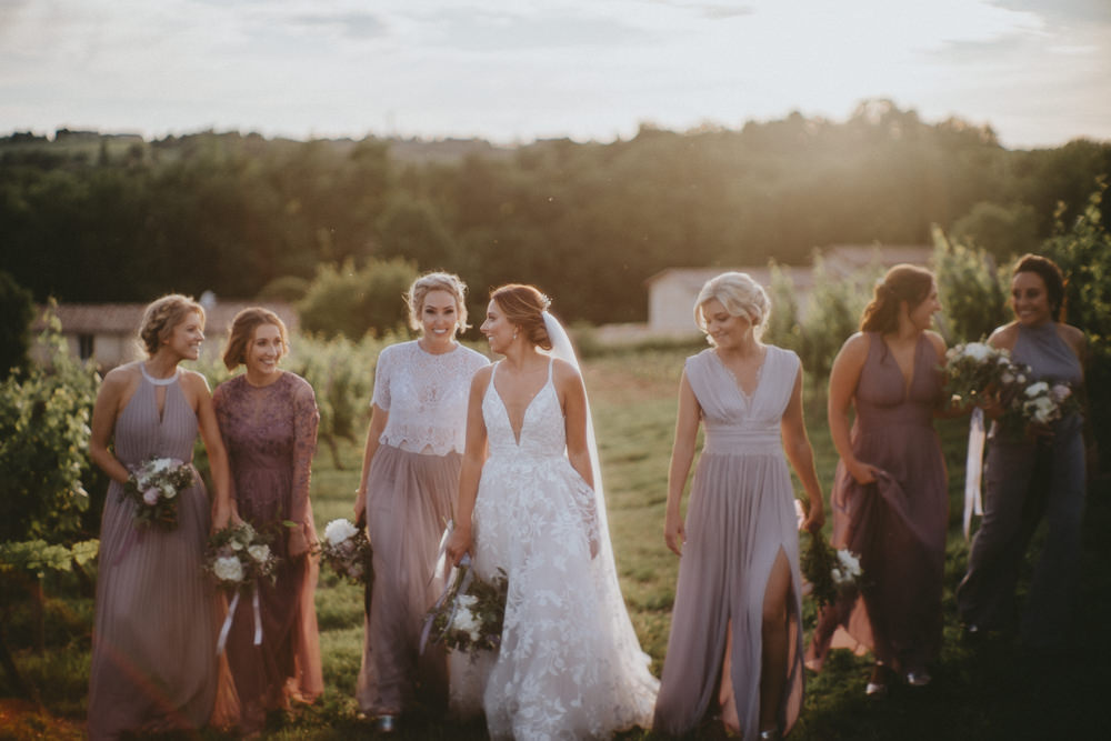 Bridesmaid Bridesmaids Dress Dresses Pink Lilac Mismatched Chateau Lagorce Wedding Flawless Photography