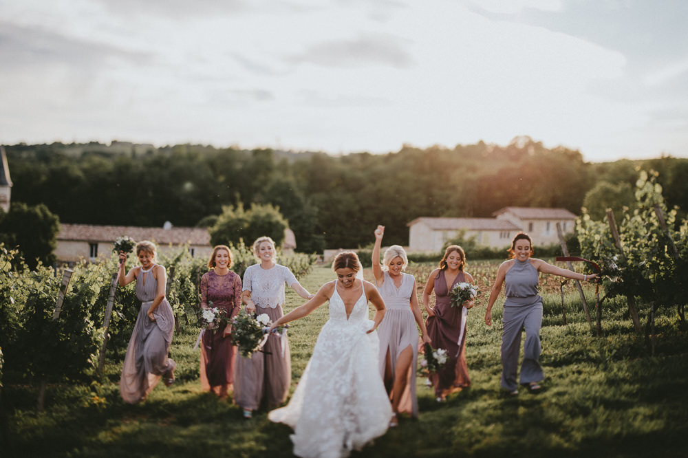 Bridesmaid Bridesmaids Dress Dresses Pink Lilac Mismatched Chateau Lagorce Wedding Flawless Photography