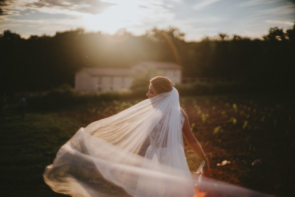 Fleur de Lis Blush by Hayley Paige Dress Gown Bride Bridal Lace Straps Veil Chateau Lagorce Wedding Flawless Photography