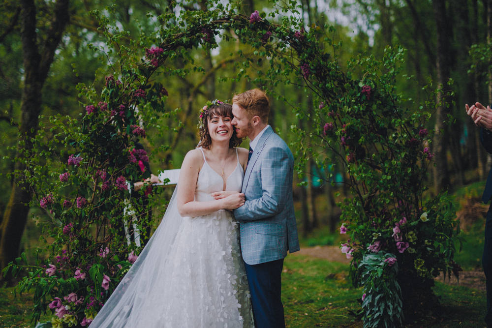 Comrie Croft Wedding John Elphinstone Stirling Outdoor Woodland Ceremony Flower Arch Moon Gate Backdrop