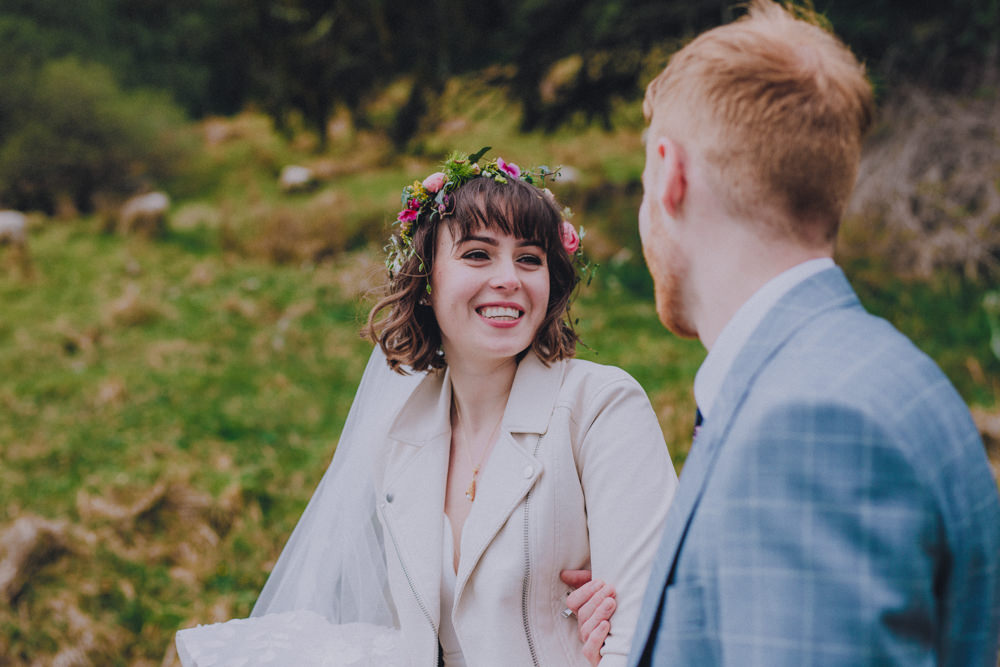 Leather Jacket Bride Comrie Croft Wedding John Elphinstone Stirling