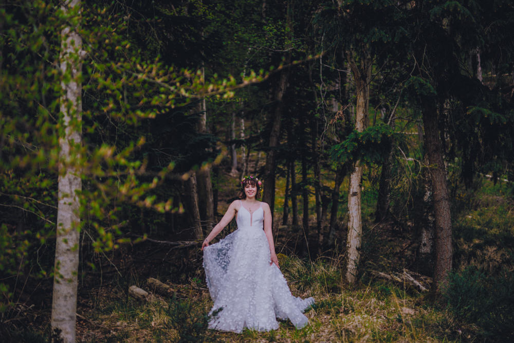 Dress Gown Bride Bridal Savin London 3D Flower Floral Tulle Veil Comrie Croft Wedding John Elphinstone Stirling