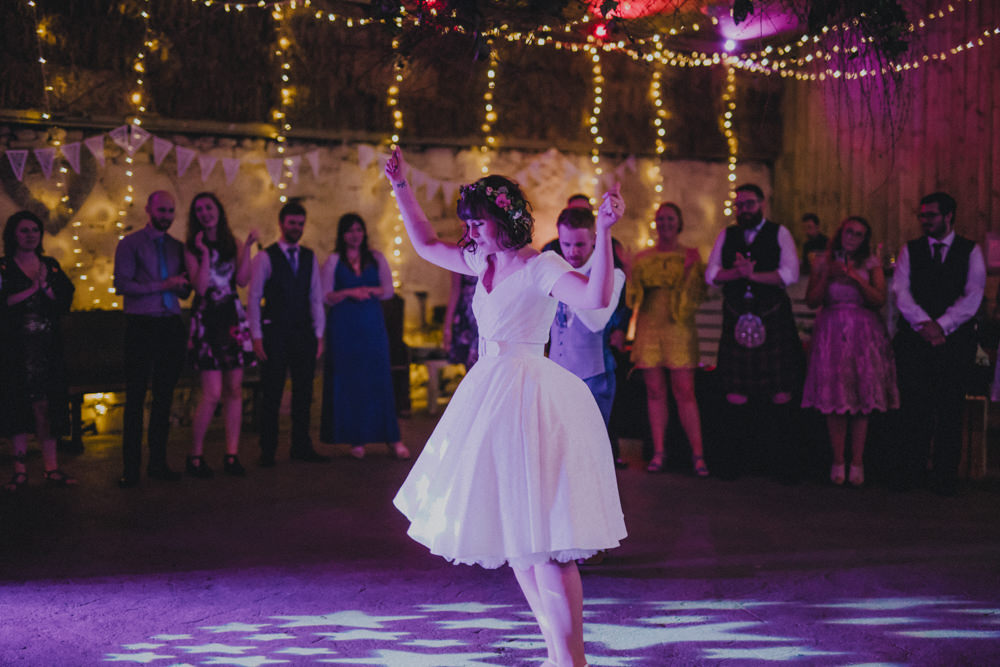 Short Dress Evening Dancing Bride Bridal Comrie Croft Wedding John Elphinstone Stirling