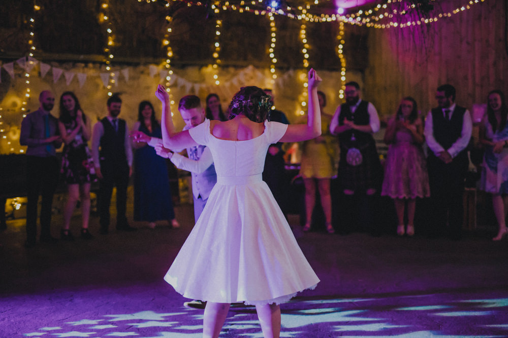 Short Dress Evening Dancing Bride Bridal Comrie Croft Wedding John Elphinstone Stirling