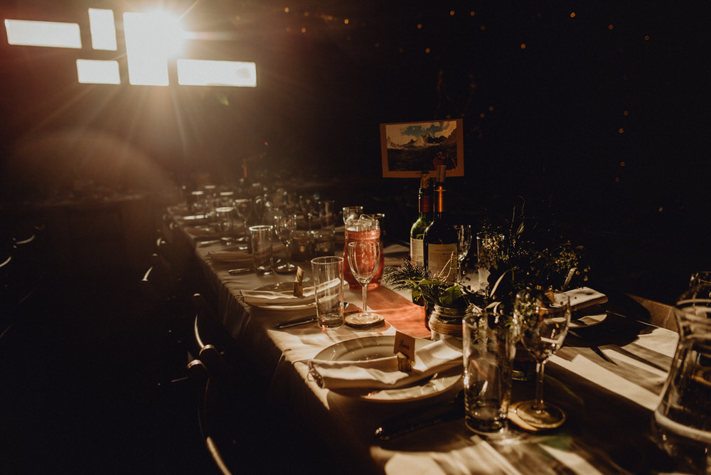 Barn Reception Long Tables Fairy Lights Decor Comrie Croft Wedding Neil Thomas Douglas