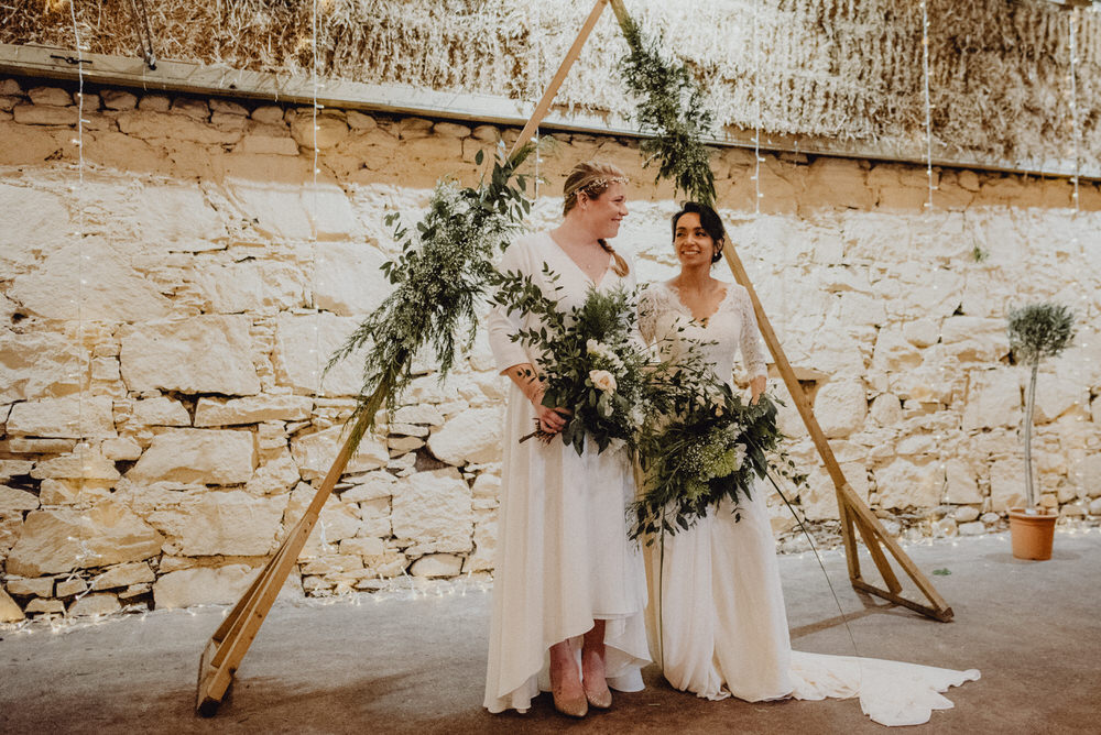 Comrie Croft Wedding Neil Thomas Douglas Triangle Backdrop Greenery Foliage Ceremony Arch Aisle