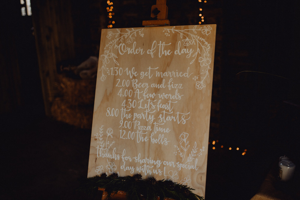 Wooden Sign Signs Signage Calligraphy Order of the Day Comrie Croft Wedding Neil Thomas Douglas