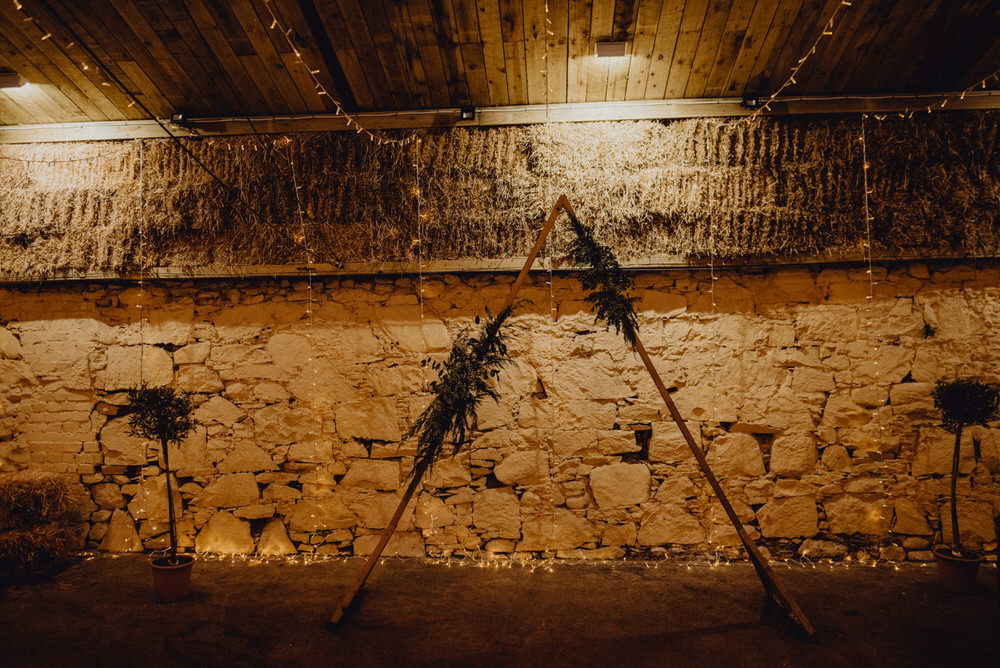 Triangle Backdrop Greenery Foliage Ceremony Arch Aisle Comrie Croft Wedding Neil Thomas Douglas
