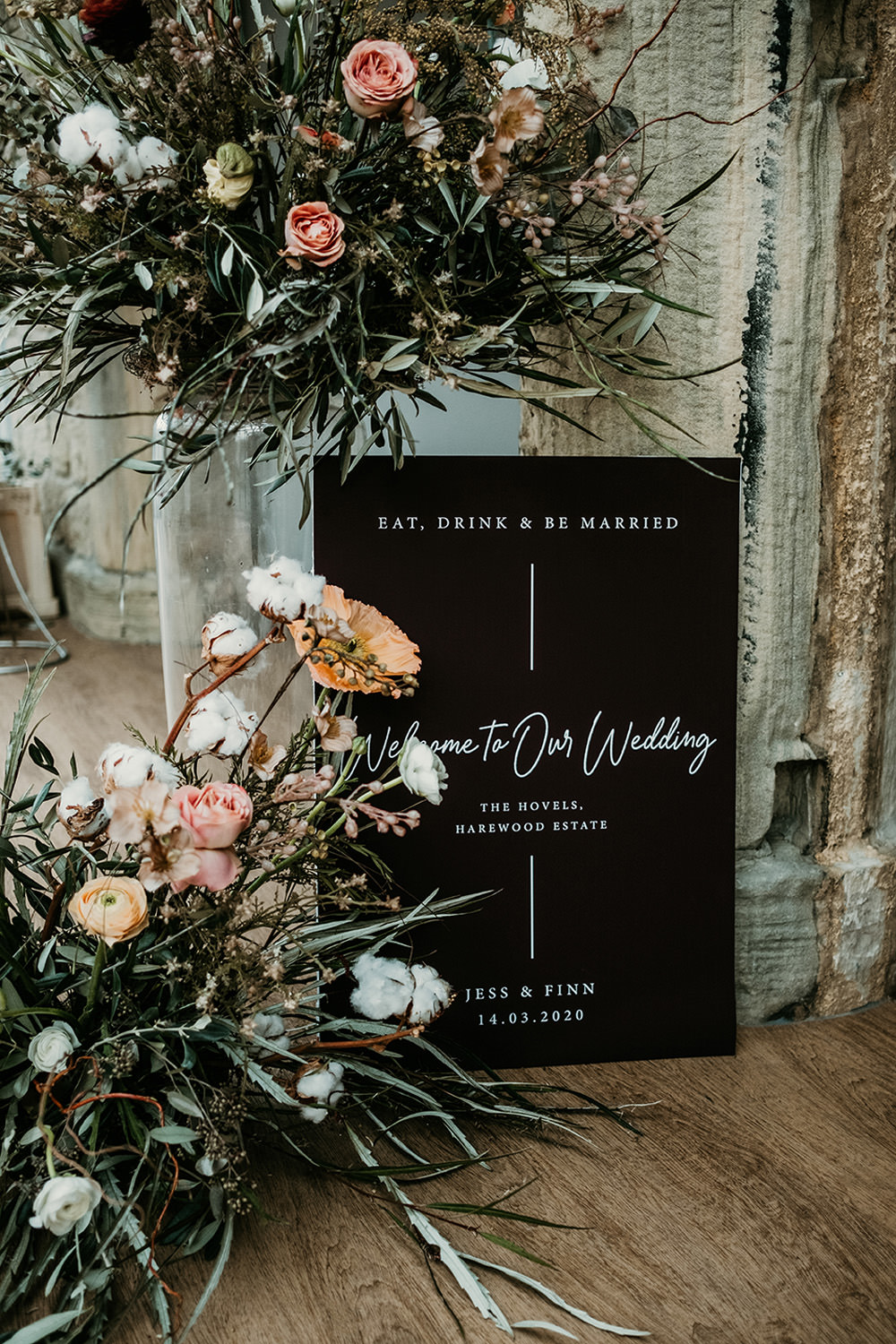 Black White Sign Signs Signage Calligraphy Modern Welcome Cool Wedding Ideas Claire McClean Photography