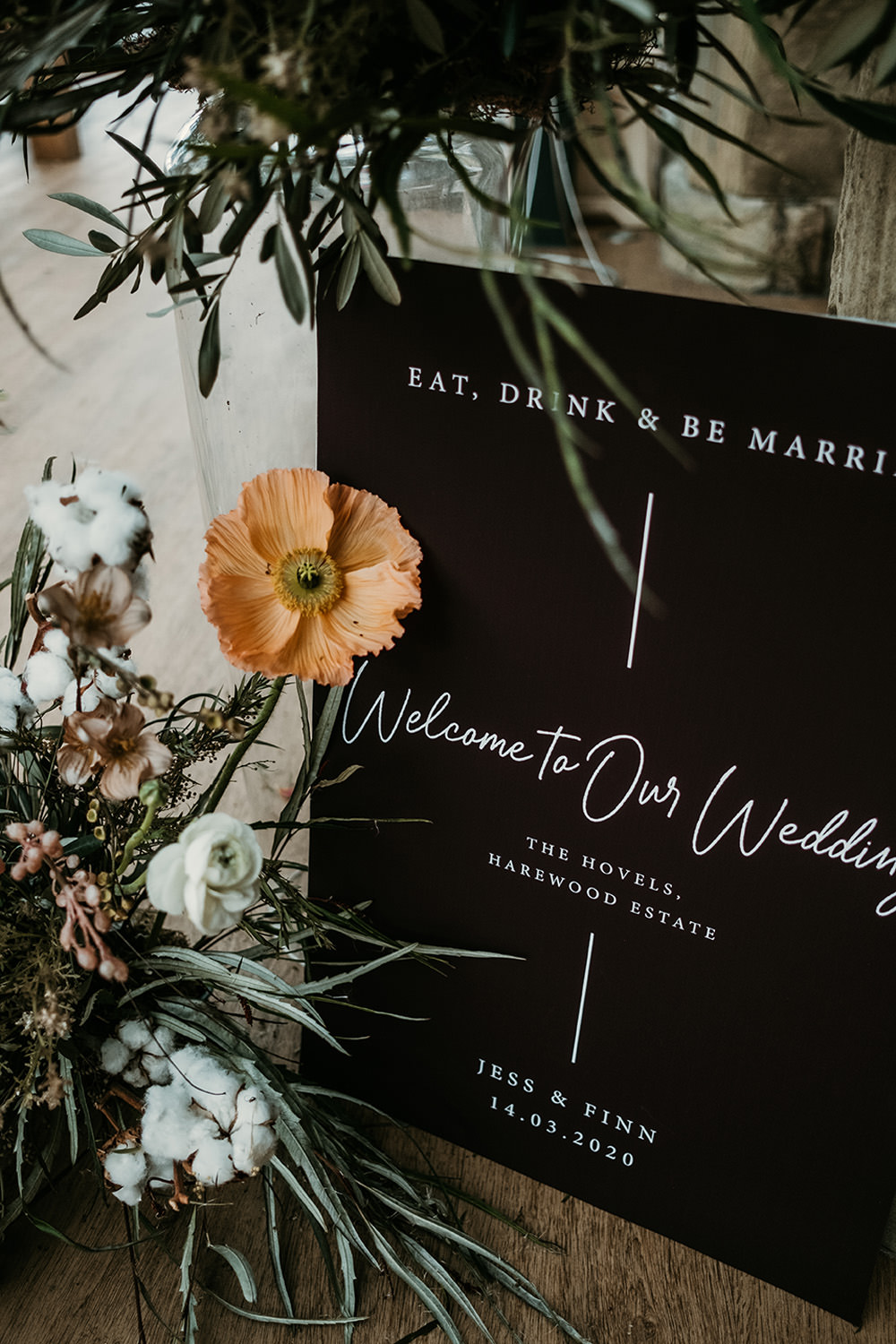Black White Sign Signs Signage Calligraphy Modern Welcome Cool Wedding Ideas Claire McClean Photography