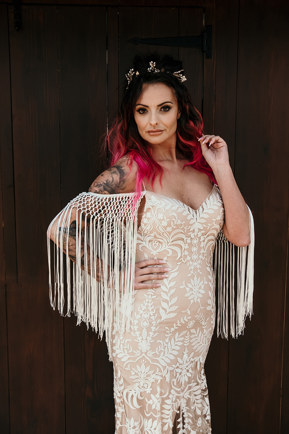 Dress Gown Bride Bridal Fringe Finged Lace Cool Wedding Ideas Claire McClean Photography