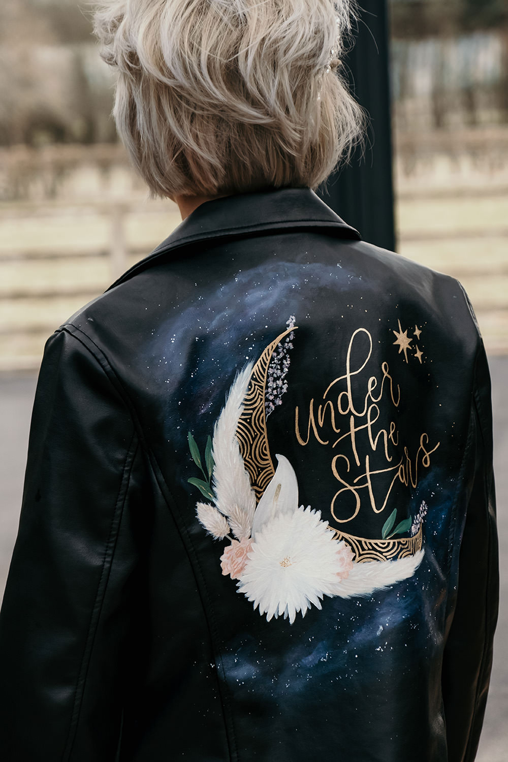Bride Bridal Leather Jacket Painted Personalised Cool Wedding Ideas Claire McClean Photography