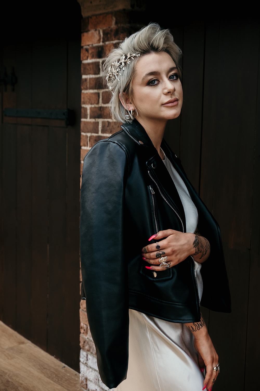 Bride Bridal Leather Jacket Painted Personalised Cool Wedding Ideas Claire McClean Photography