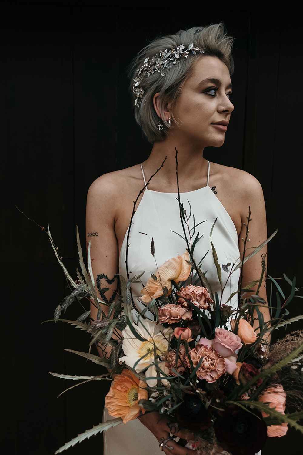 Bride Bridal Bouquet Flowers Rose Poppy Grass Cool Wedding Ideas Claire McClean Photography