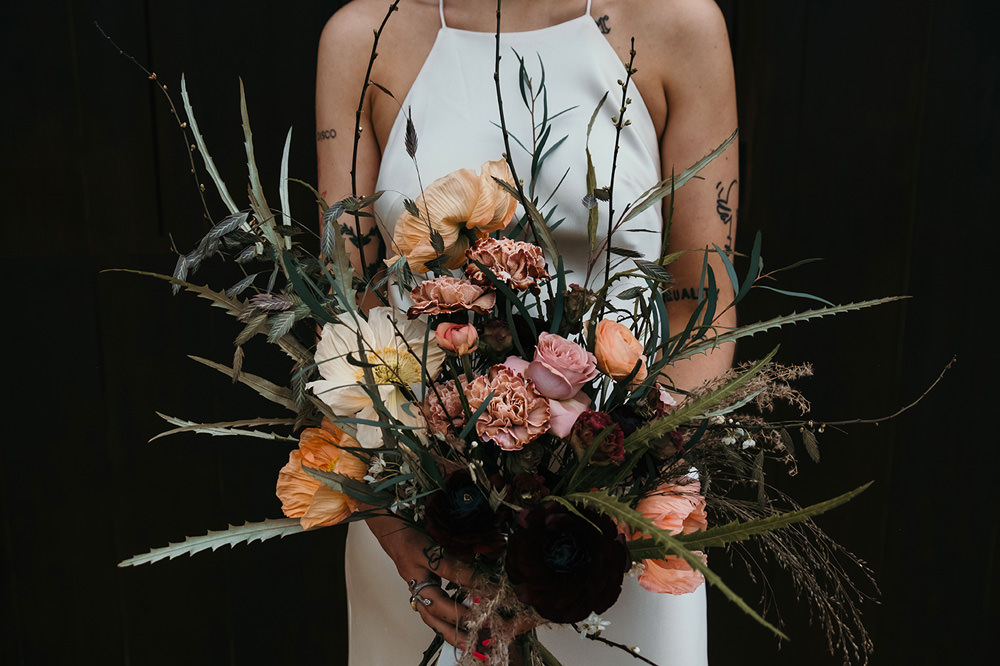 Bride Bridal Bouquet Flowers Rose Poppy Grass Cool Wedding Ideas Claire McClean Photography