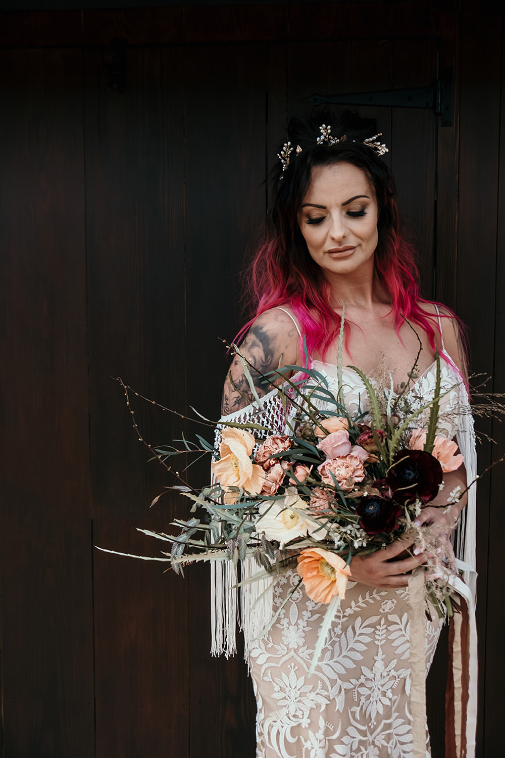 Dress Gown Bride Bridal Fringe Finged Lace Cool Wedding Ideas Claire McClean Photography