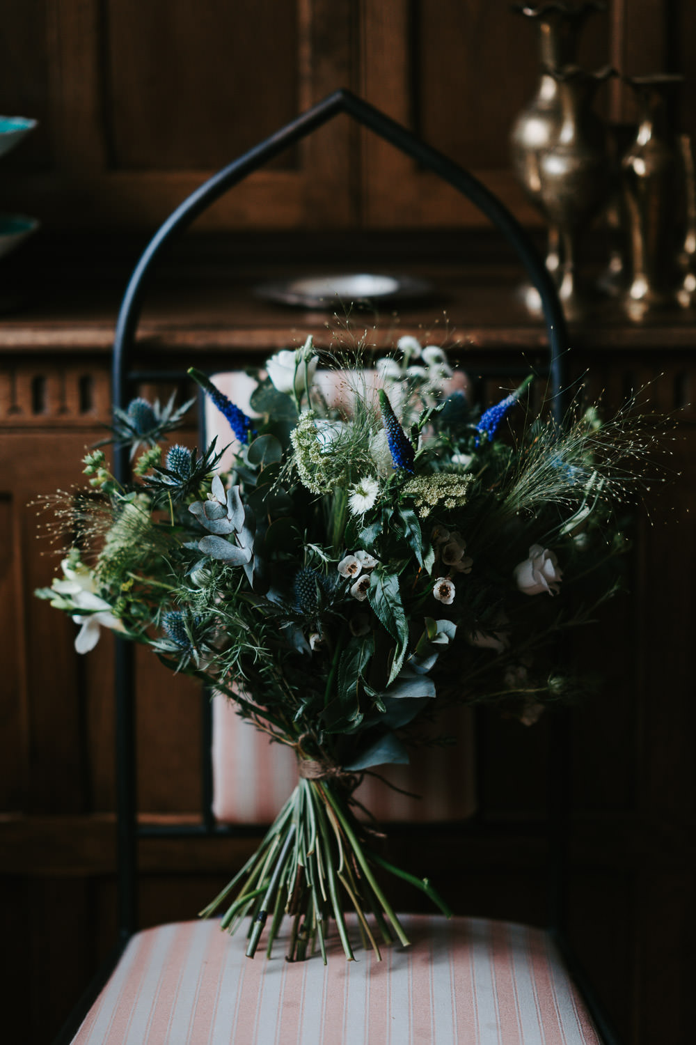 Bouquet Flowers Bride Bridal Greenery Foliage Thistle Country Festival Wedding Jonny Gouldstone Photography