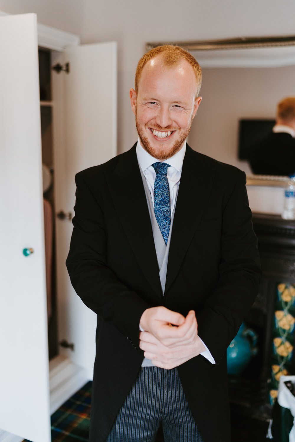 Groom Suit Tails Morning Suit Tie Waistcoat Country Festival Wedding Jonny Gouldstone Photography