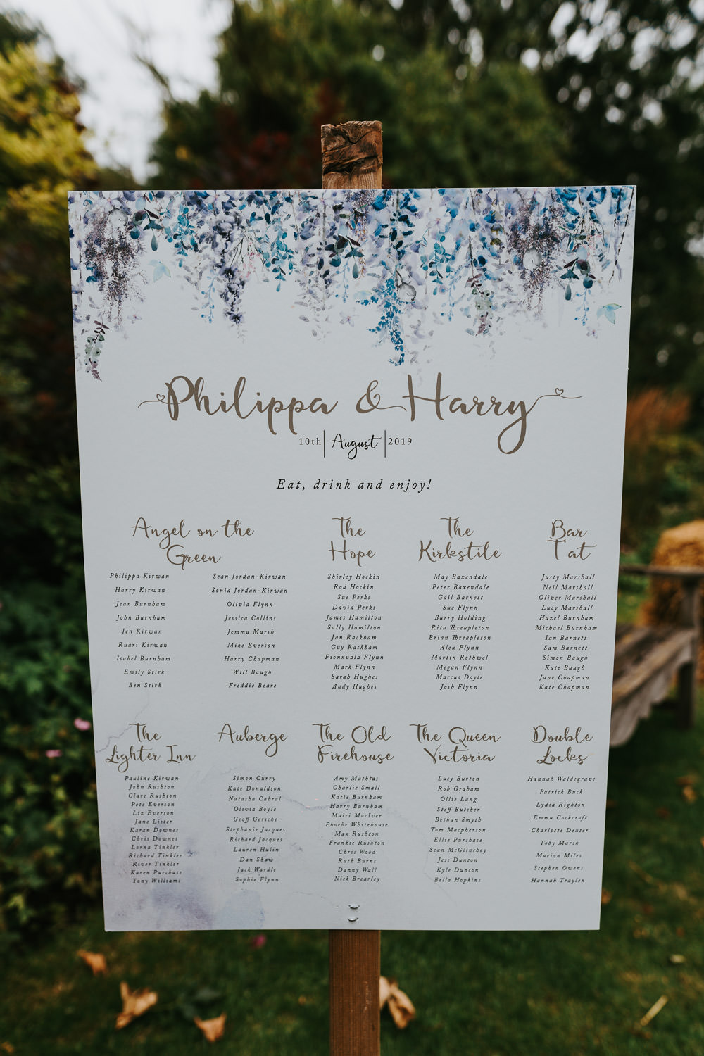 Floral Flower Table Plan Seating Chart Country Festival Wedding Jonny Gouldstone Photography