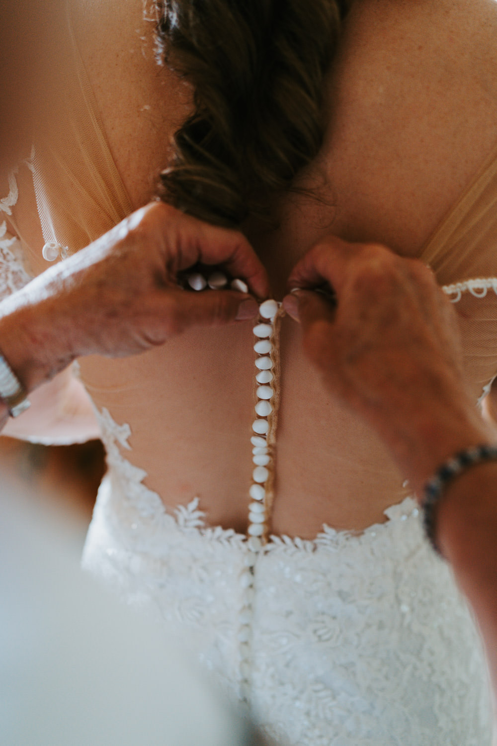 Dress Gown Bride Bridal Mori Lee Lace Sleeves Low Back Buttons Country Festival Wedding Jonny Gouldstone Photography