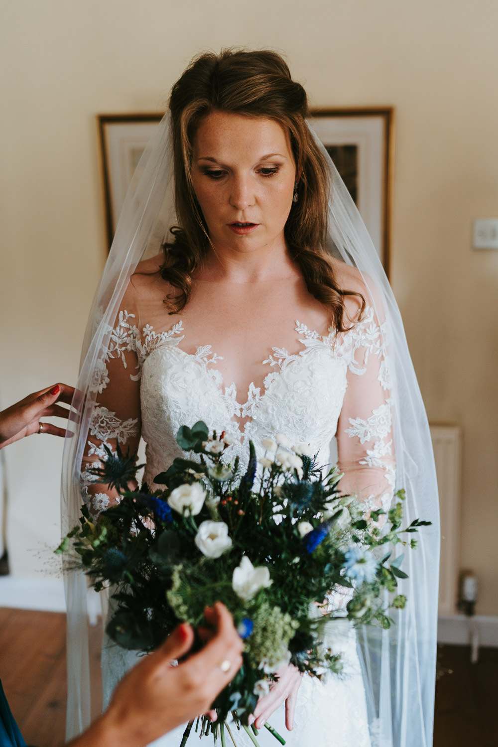 Bouquet Flowers Bride Bridal Greenery Foliage Thistle Country Festival Wedding Jonny Gouldstone Photography