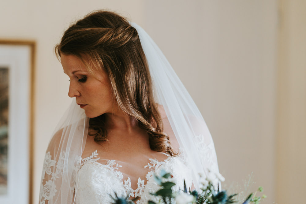 Bride Bridal Hair Style Up Do Half Up Half Down Veil Country Festival Wedding Jonny Gouldstone Photography