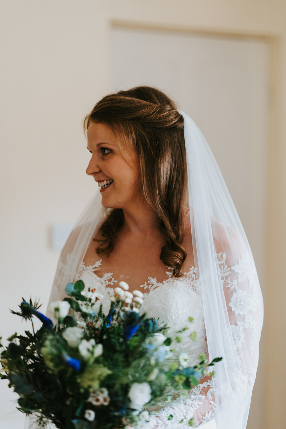 Bride Bridal Hair Style Up Do Half Up Half Down Veil Country Festival Wedding Jonny Gouldstone Photography