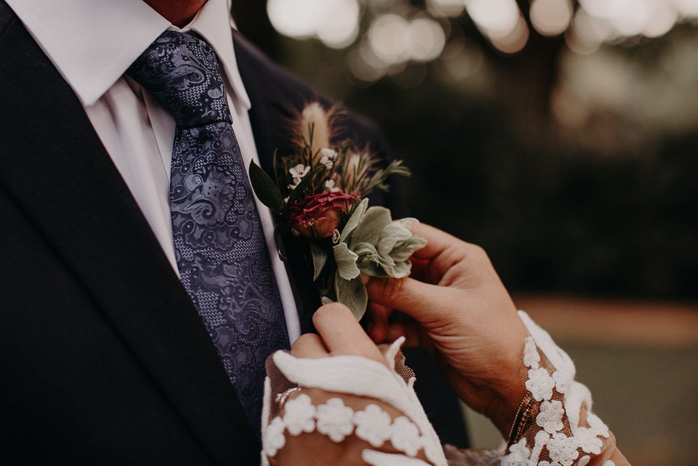 Buttonhole Flowers Groom Earth Tone Wedding Aline Marin Photography