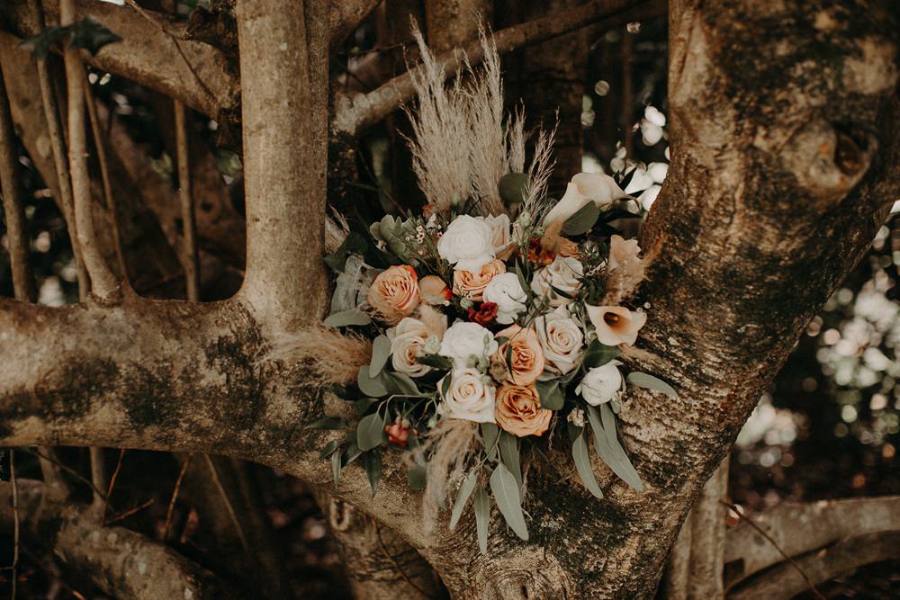 Bouquet Flowers Bride Bridal Rose Orange Ivory Pampas Grass Earth Tone Wedding Aline Marin Photography