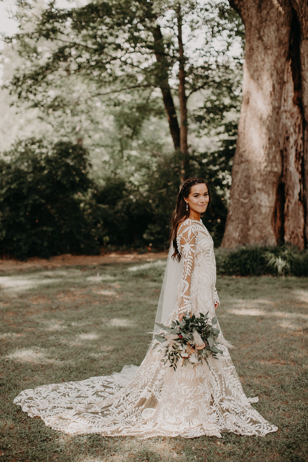 Rue de Seine Avril Dress Gown Bride Bridal Lace Fit and Flare Long Sleeves Earth Tone Wedding Aline Marin Photography