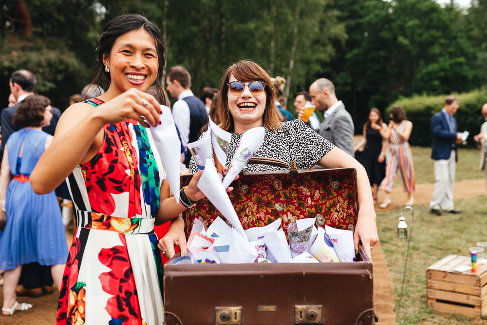 Suitcase Confetti Cones Festival Party Wedding Kirsty Mackenzie Photography