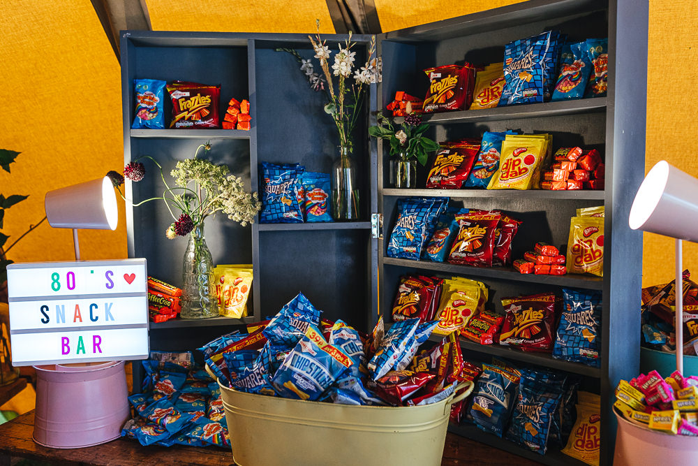 Sweets Snacks Bar Stand Station Retro Festival Party Wedding Kirsty Mackenzie Photography