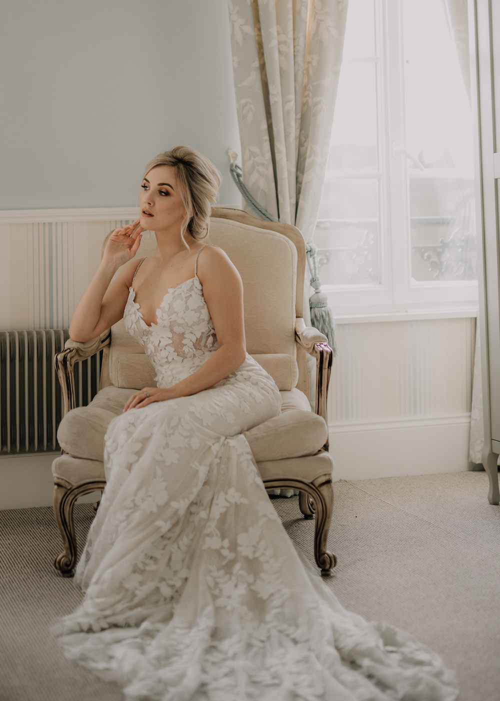 Dress Gown Bride Bridal Lace Fit Flare Train France Elopement Ideas Pierra G Photography