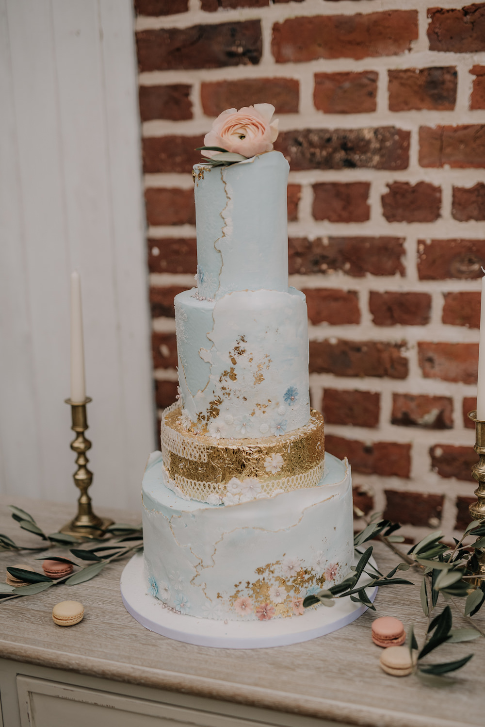 Cake Tall Iced Gold Leaf France Elopement Ideas Pierra G Photography