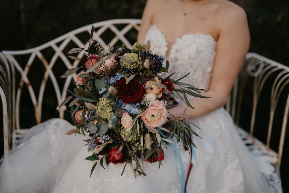 Bouquet Flowers Bride Bridal Burgundy Blue Blush France Elopement Ideas Pierra G Photography