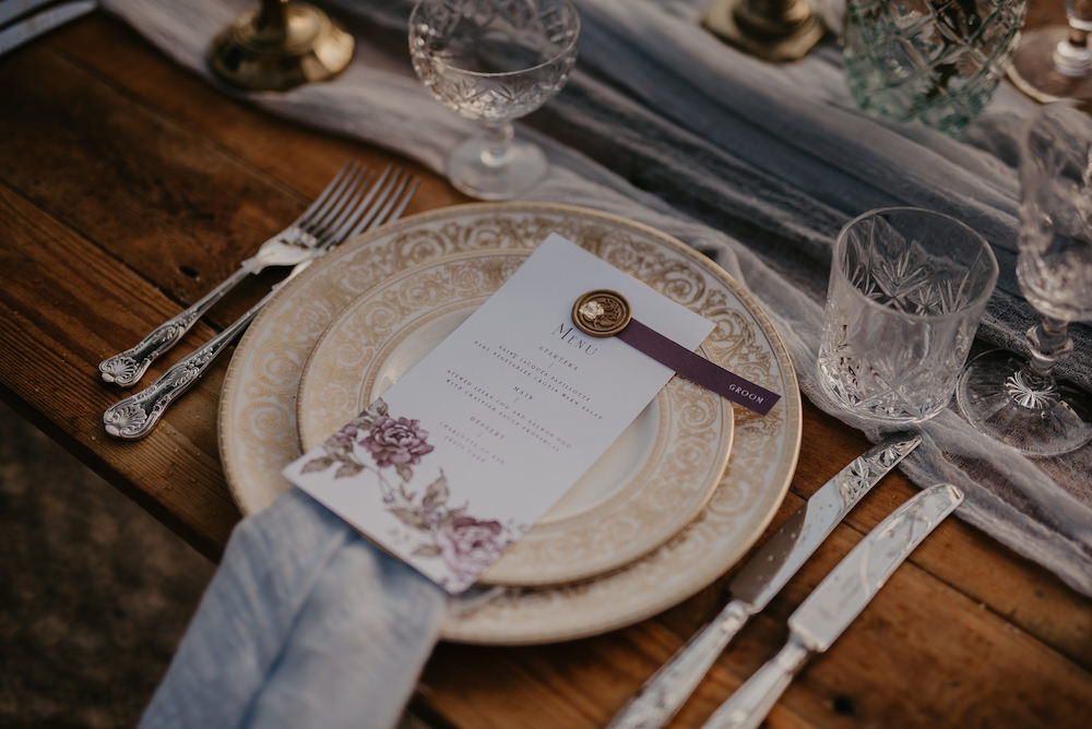 Place Setting Menu Wax Seal France Elopement Ideas Pierra G Photography