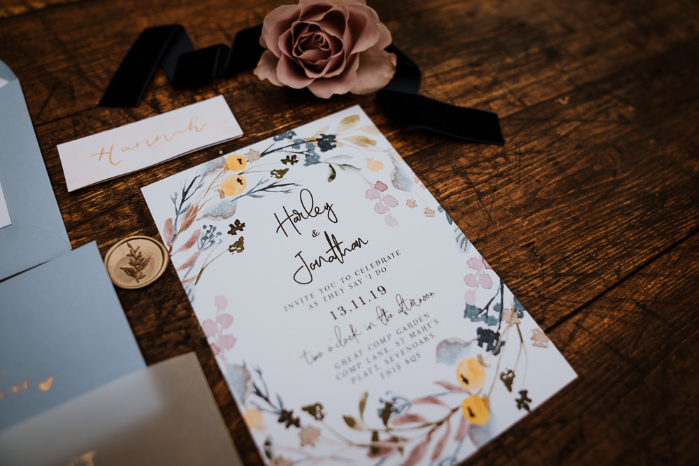 Stationery Invite Invitations Suite Flat Lay Floral Great Comp Garden Wedding Nicola Dawson Photography