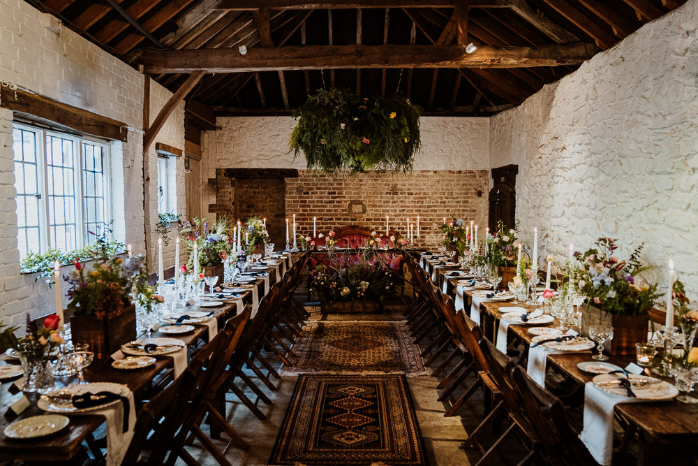 Barn Stable Reception Long Tables Decor Greenery Hoop Great Comp Garden Wedding Nicola Dawson Photography
